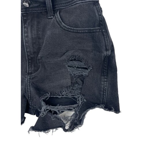 Hollister 26 Black Ripped High Rise Curvy Jean Shorts Raw Hem Distressed - Picture 8 of 14